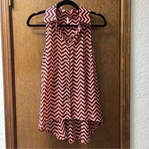 Voll Orange And Black Chevron Hi Low Racerback Button Up Size Medium